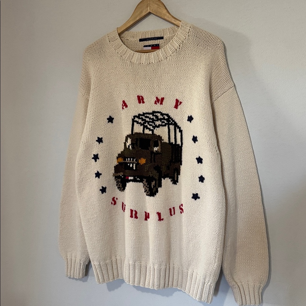 Vintage Tommy Hilfiger Army Surplus Hand Knitted Sweater / Large / 90s / RARE - Picture 2 of 6